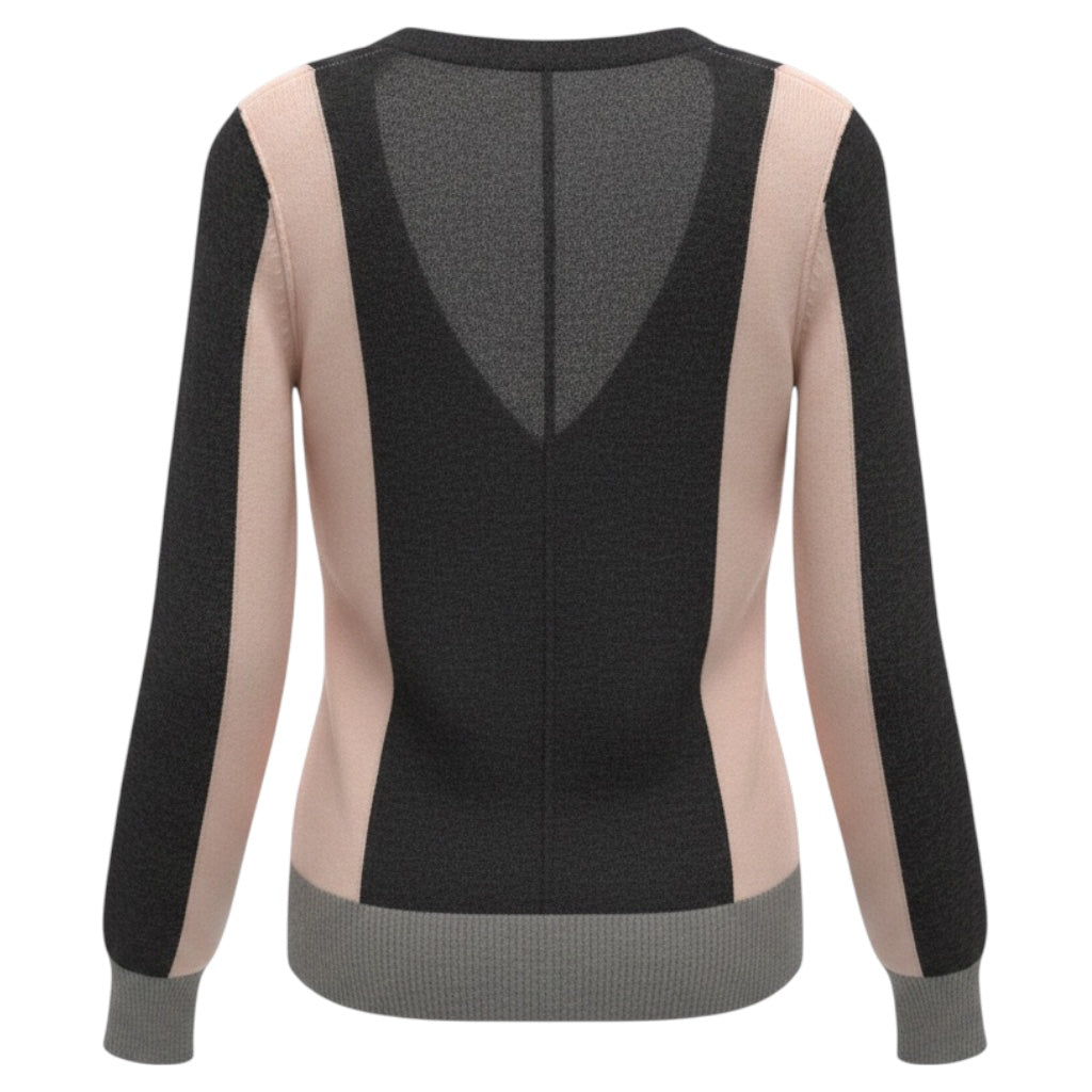 Autumn Cashmere Charcoal Grey / Light Pink / Light Grey Colorblock V-Neck Cashmere Knit Cardigan Sweater