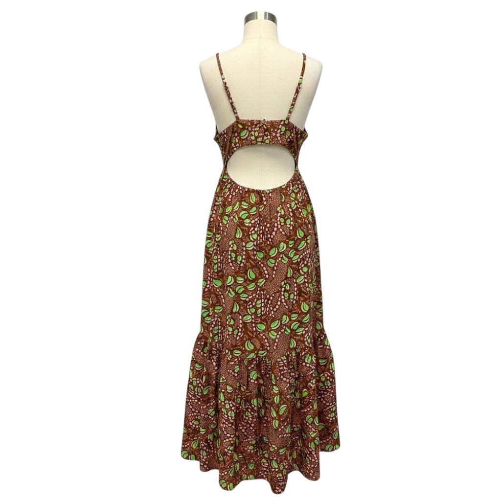 A.L.C. Brown / Green Rhodes Sleeveless V-Neck Linen Flounce Maxi Dress