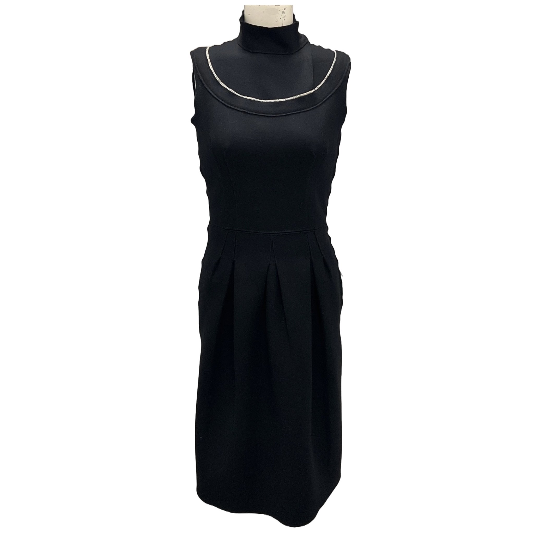 Prada Black High Neck Sleeveless Wool Midi Dress
