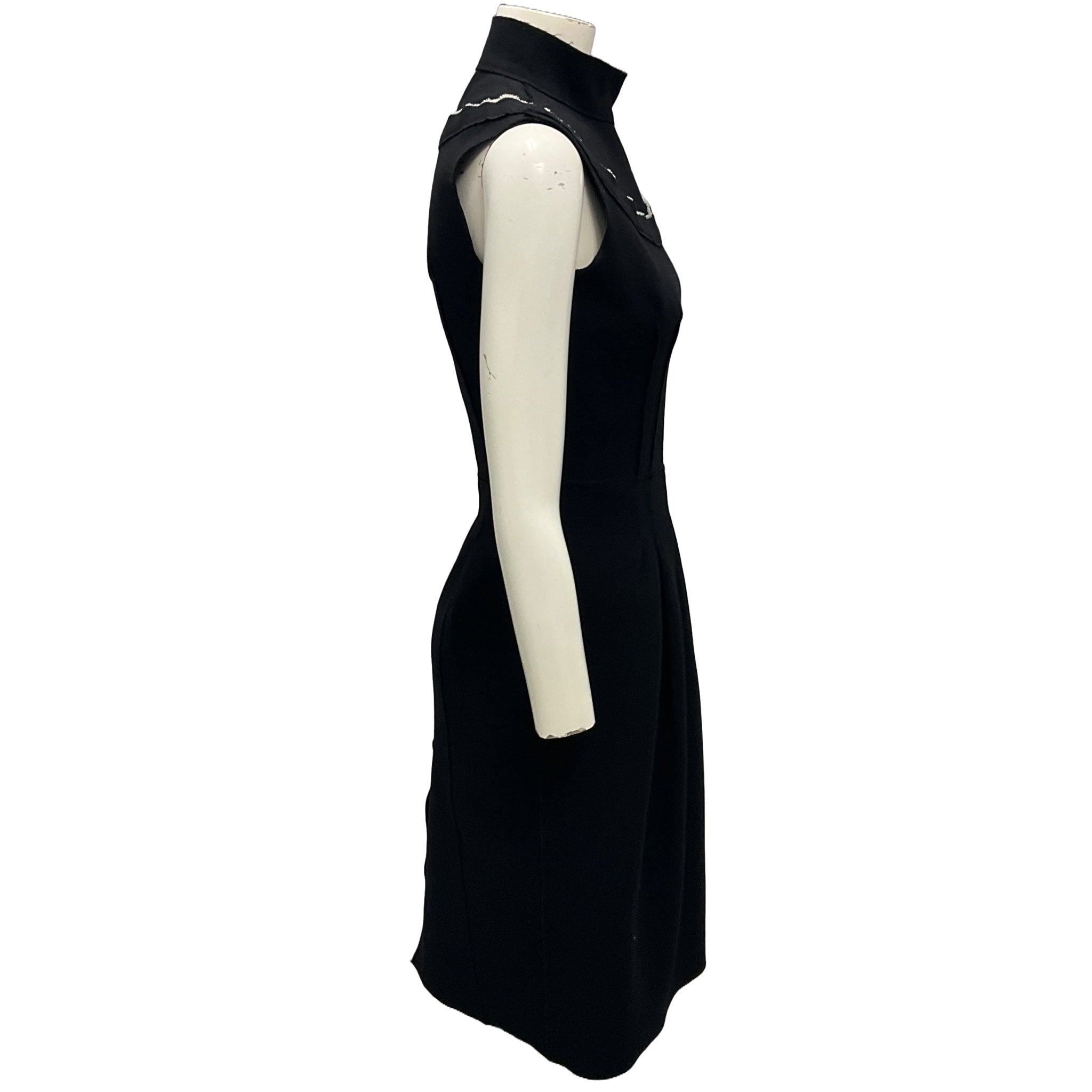 Prada Black High Neck Sleeveless Wool Midi Dress