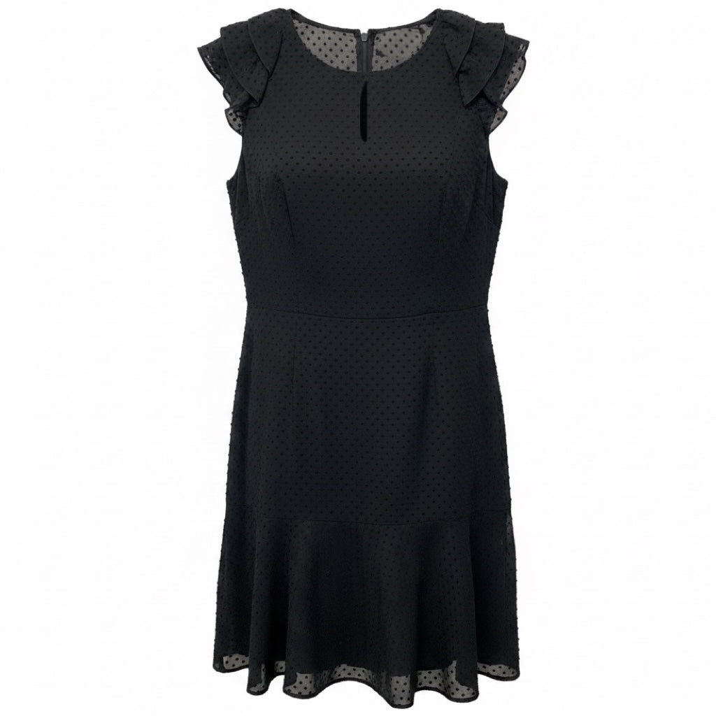 Akris Punto Black Keyhole Detail Velvet Dot Pattern Sheer Cotton Layered Dress