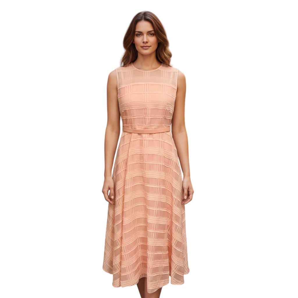 Akris Light Blush Pink Cotton Organza Fit and Flare Midi Dress with Belt