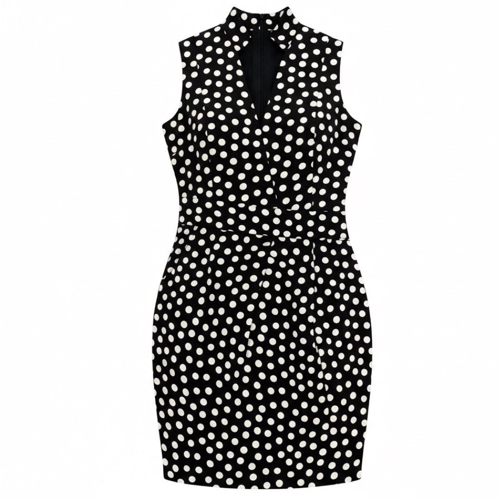 Akris Punto Black / White Polka Dot Print Sleeveless Silk Crepe Dress