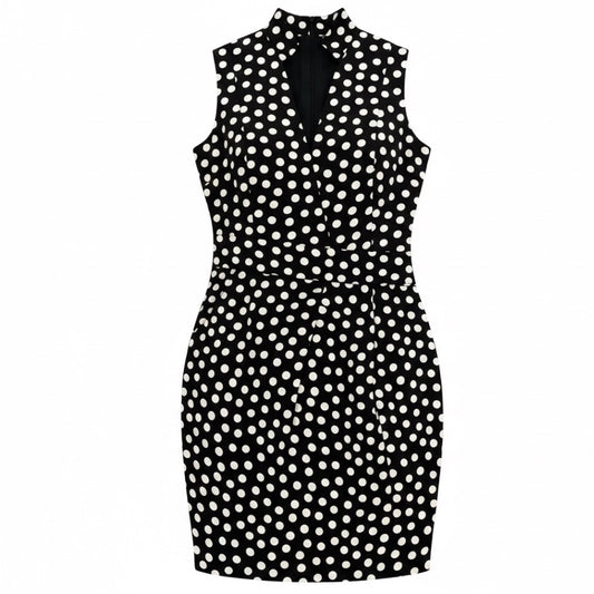 Akris Punto Black / White Polka Dot Print Sleeveless Silk Crepe Dress