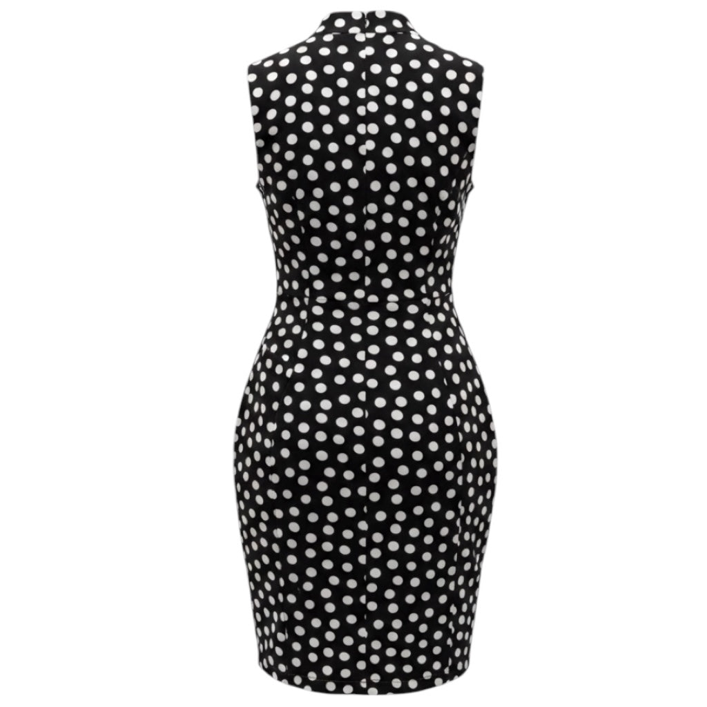 Akris Punto Black / White Polka Dot Print Sleeveless Silk Crepe Dress