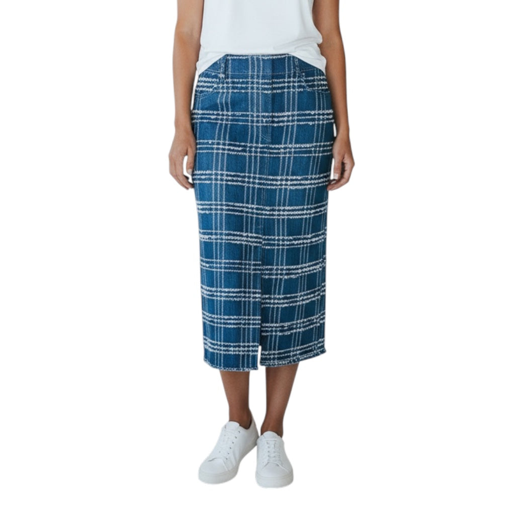 Akris Punto Medium Blue Wash Frayed Denim Midi Skirt