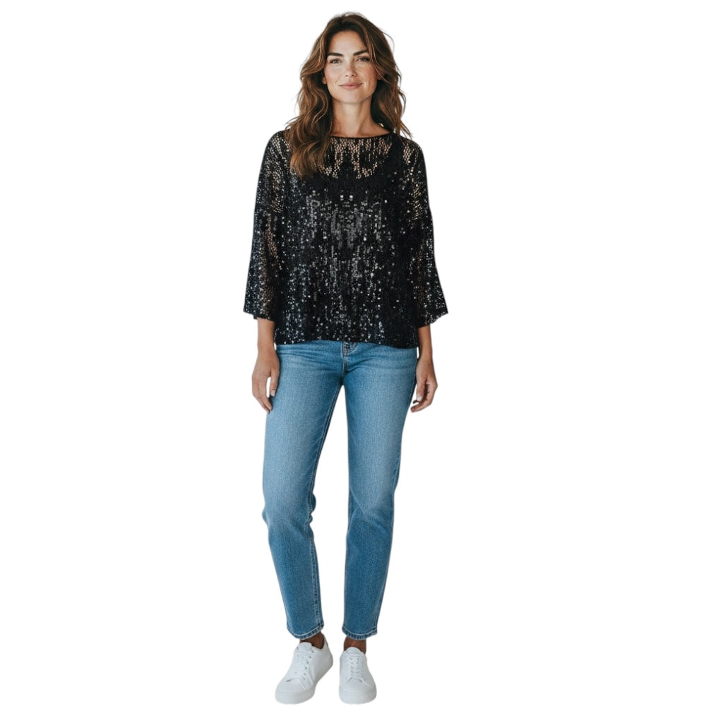 Akris Punto Black Sequined Mesh Top