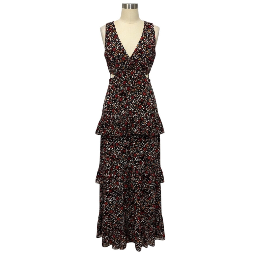A.L.C. Black / Red Multi Floral Printed Maxi Dress with Cut Out Detail