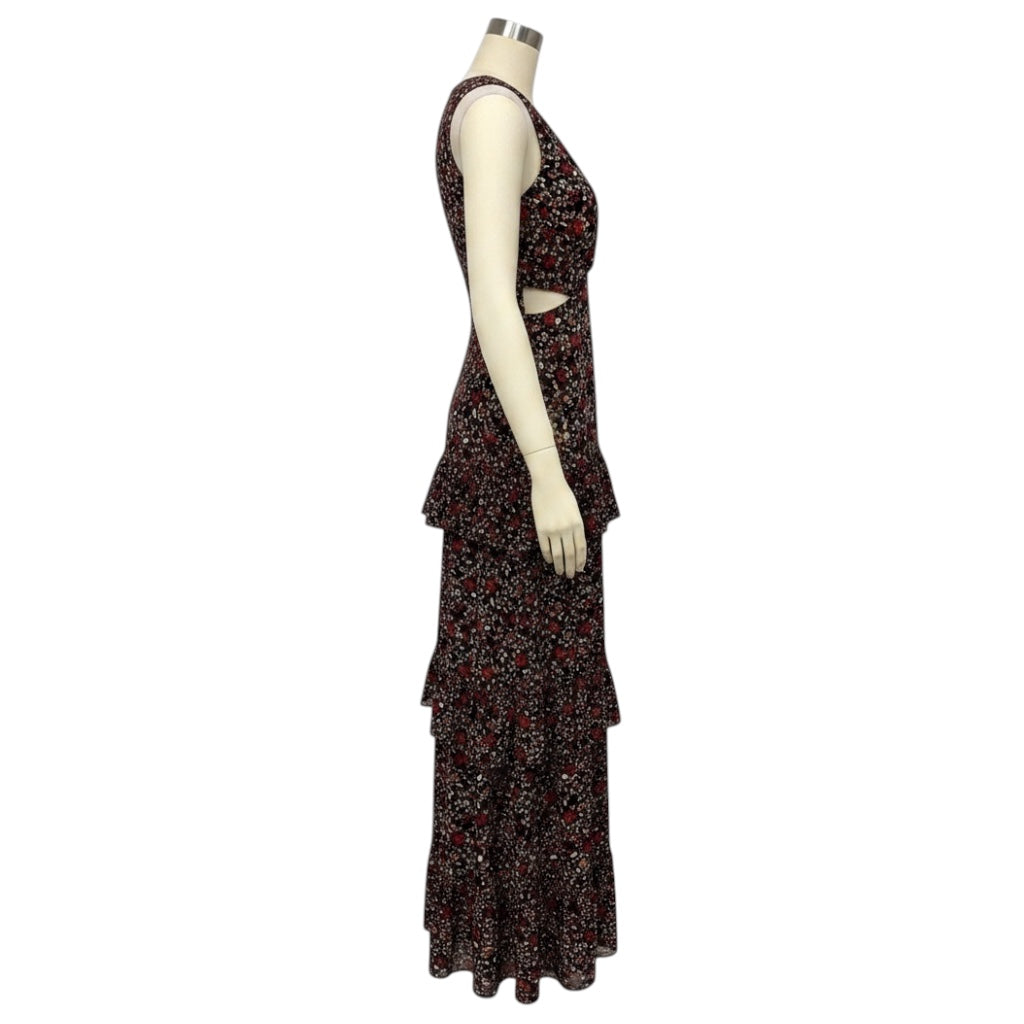 A.L.C. Black / Red Multi Floral Printed Maxi Dress with Cut Out Detail