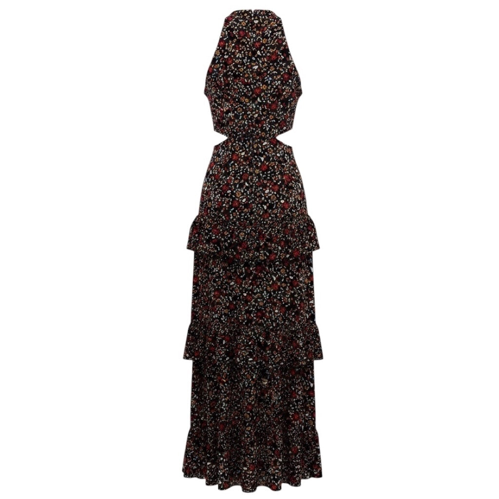 A.L.C. Black / Red Multi Floral Printed Maxi Dress with Cut Out Detail
