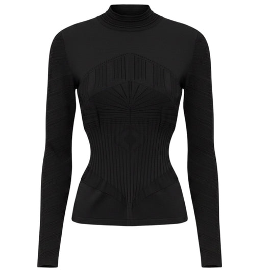 Alexander McQueen Black Silk and Nylon Stretch Long Sleeved Top