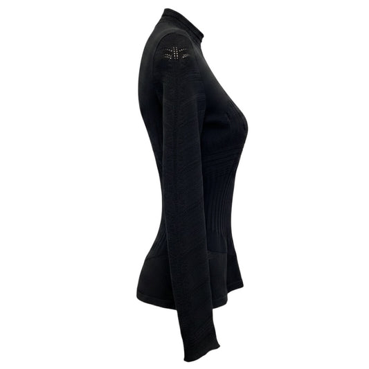 Alexander McQueen Black Silk and Nylon Stretch Long Sleeved Top