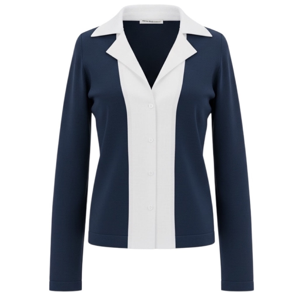 Amina Rubinacci British Blue Linen and Cotton Knit Trillo Top