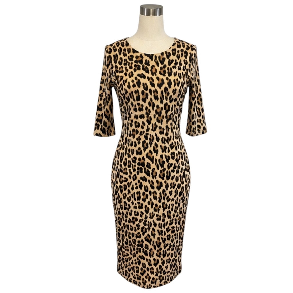 Alice + Olivia Tan / Black Delora Fitted Leopard Print Dress