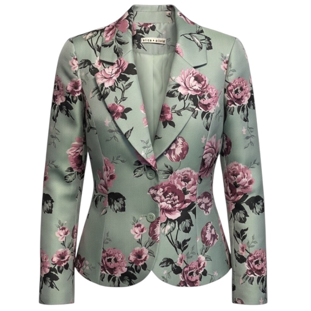 Alice + Olivia Sage Green Lana Floral Jacquard Blazer