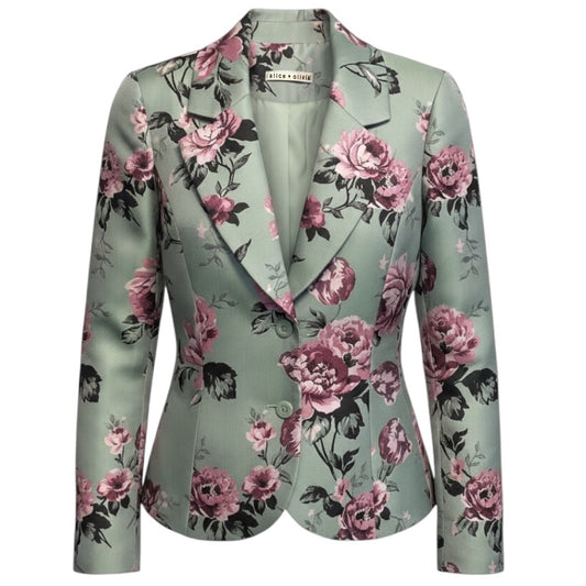 Alice + Olivia Sage Green Lana Floral Jacquard Blazer