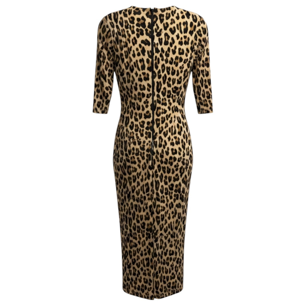 Alice + Olivia Tan / Black Delora Fitted Leopard Print Dress