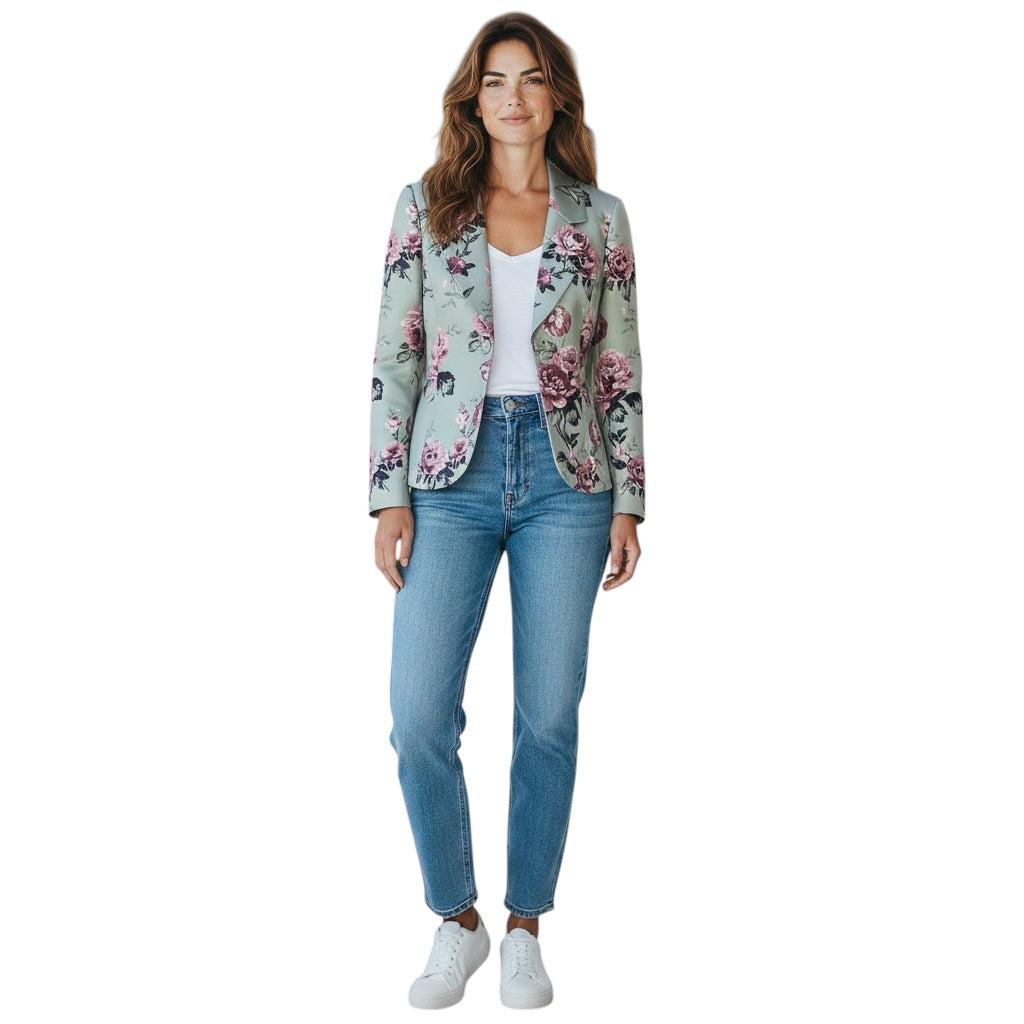 Alice + Olivia Sage Green Lana Floral Jacquard Blazer