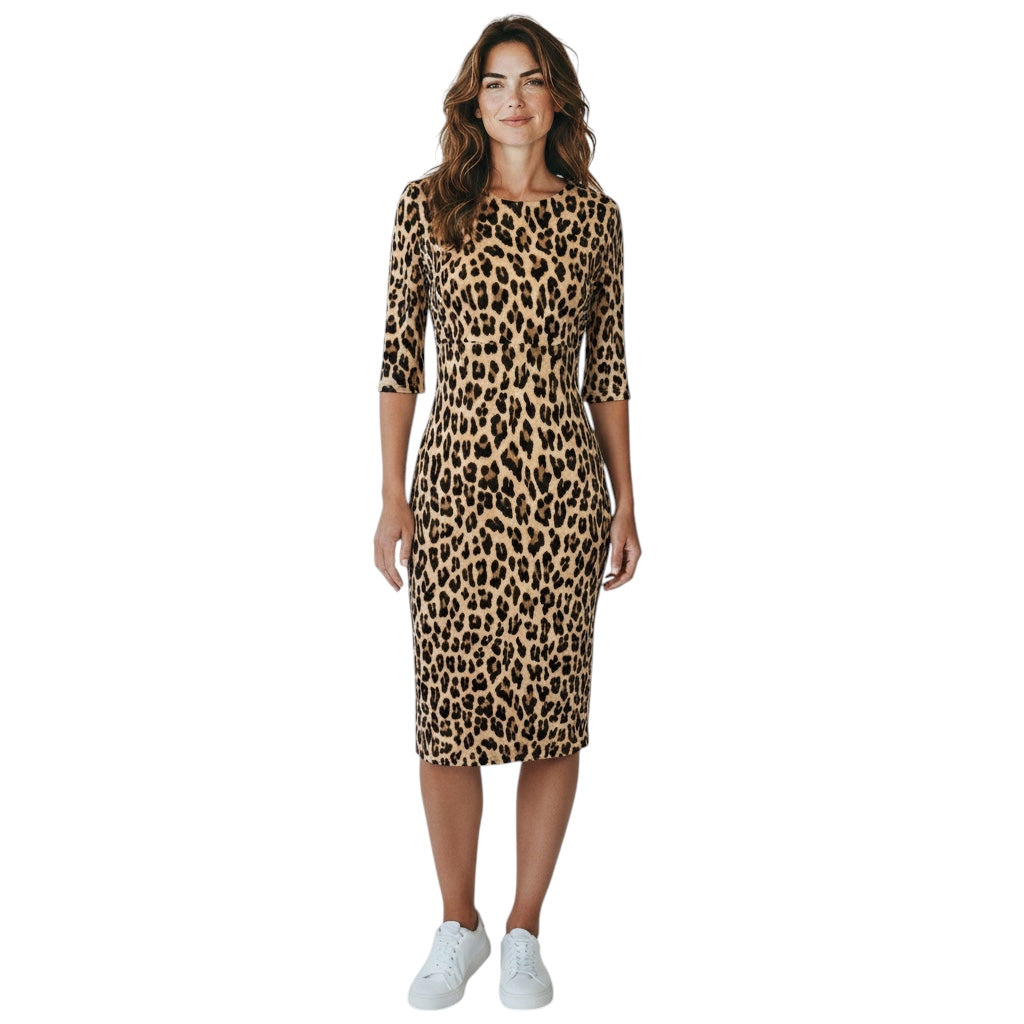 Alice + Olivia Tan / Black Delora Fitted Leopard Print Dress