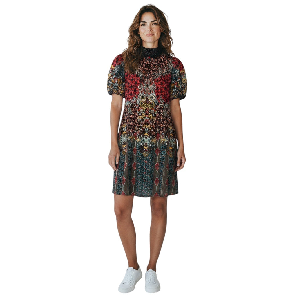 Alice + Olivia Red / Blue Multi Patchwork Mini Dress
