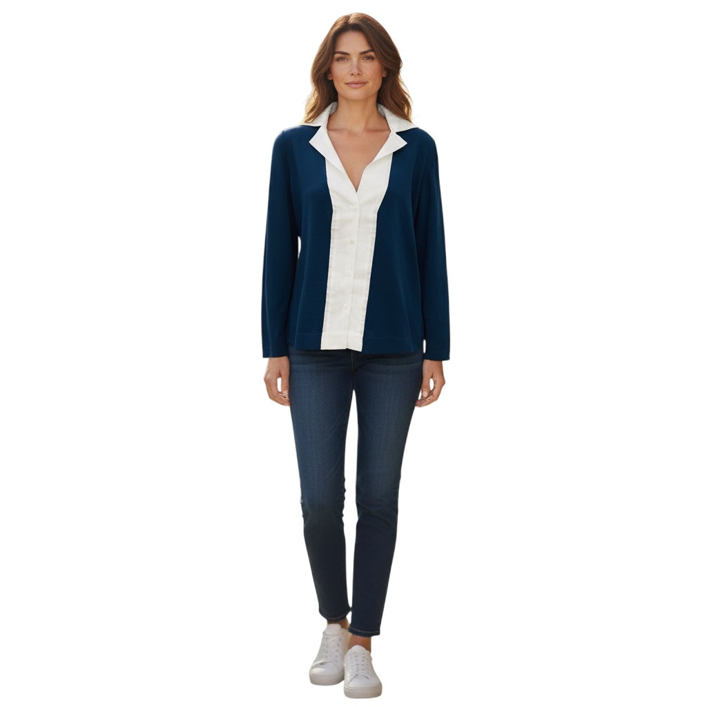 Amina Rubinacci British Blue Linen and Cotton Knit Trillo Top