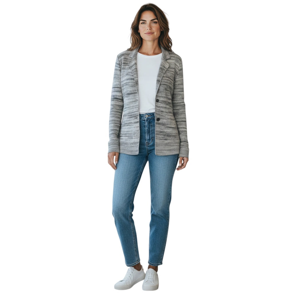 Amina Rubinacci Grey Sequined Marled Wool Knit Sweater Jacket