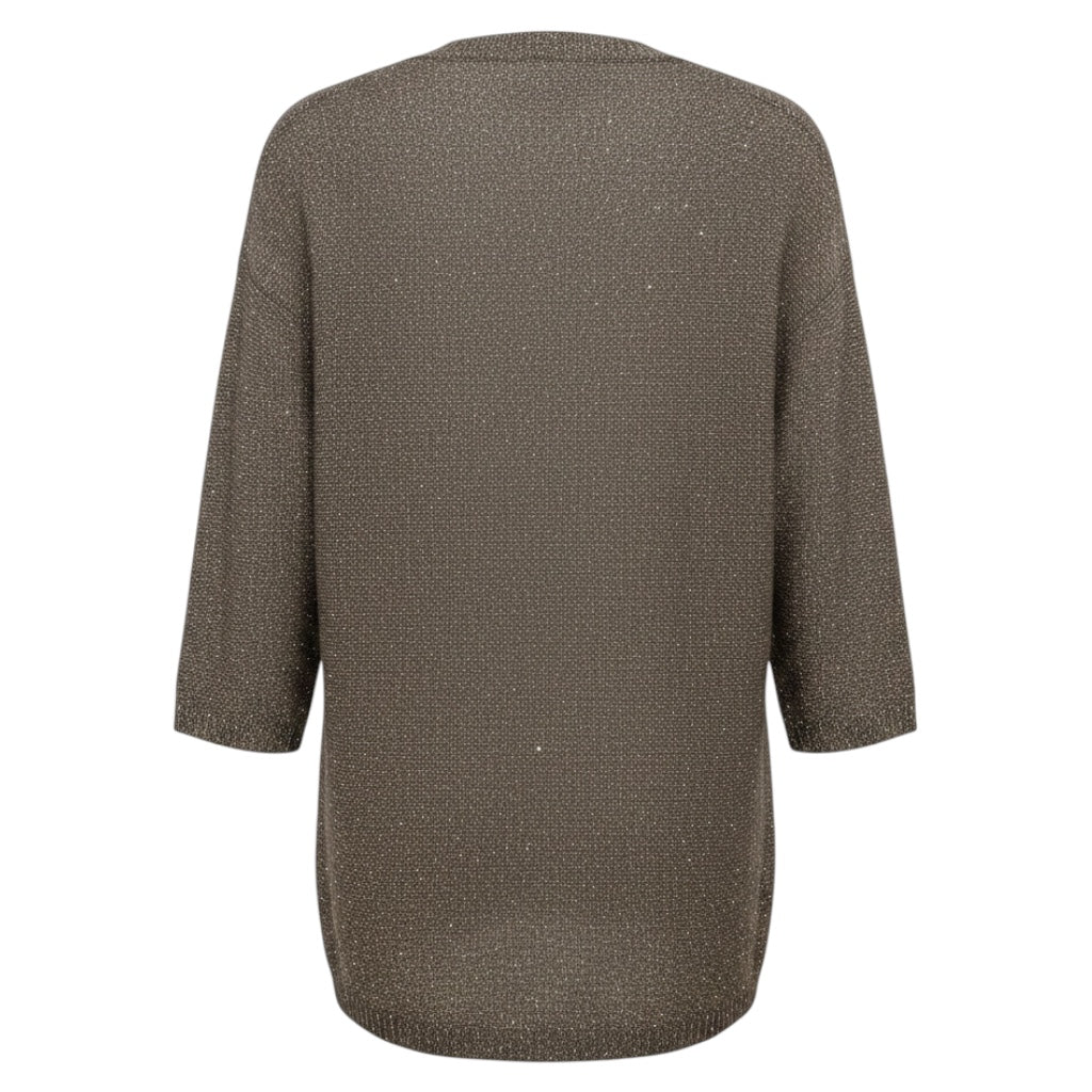 Amina Rubinacci Taupe / Silver Micro Sequined Three Quarter Sleeved Linen and Cotton Knit Sweater