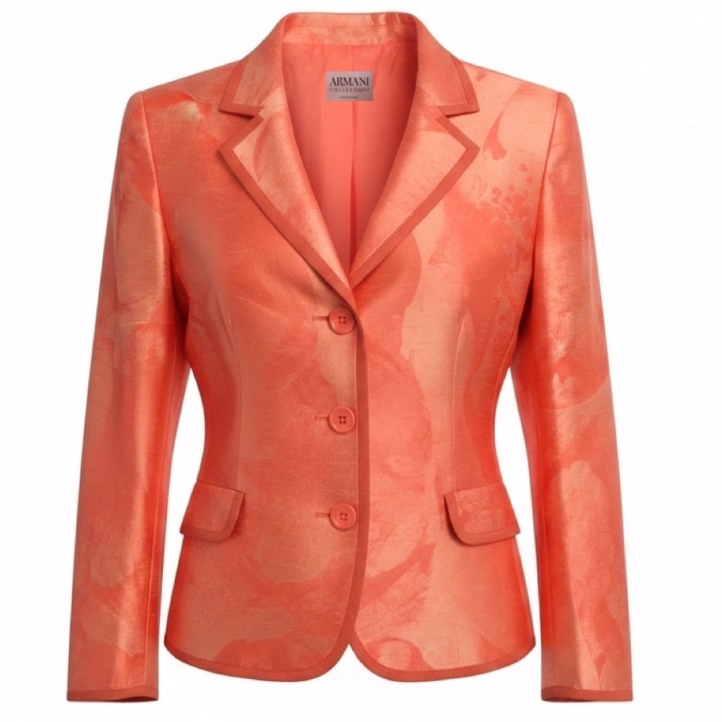 Armani Collezioni Orange Grosgrain Trimmed Silk Jacquard Jacket