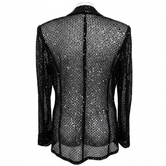 Armani Collezioni Black Micro Sequined and Embroidered Sheer Blazer Jacket