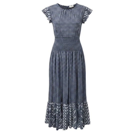 Banjanan Blue Gingham Noir Cotton Cambric Aurelia Dress