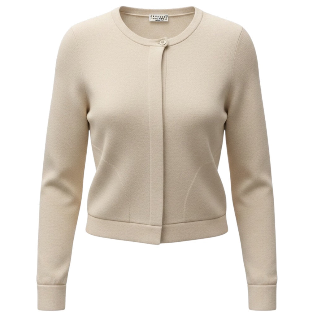 Brunello Cucinelli Oat Beige Cashmere Knit Cardigan Sweater