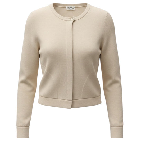 Brunello Cucinelli Oat Beige Cashmere Knit Cardigan Sweater