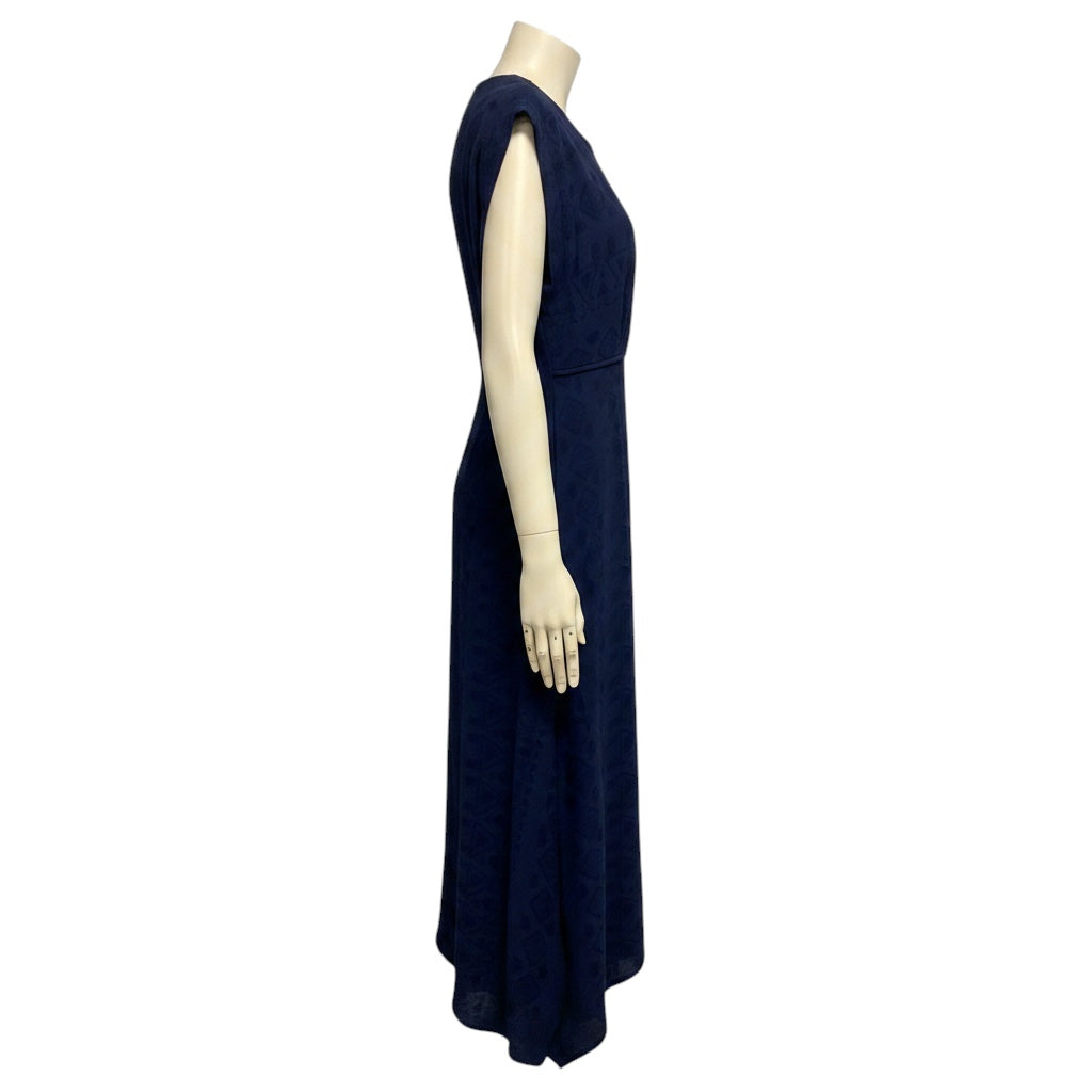 Ba&sh Blue Inaia Asymmetric Jacquard Midi Dress with Keyhole Detail