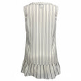 Load image into Gallery viewer, Brunello Cucinelli Ivory / Black Striped Sleeveless Silk Peplum Back Top with Monili
