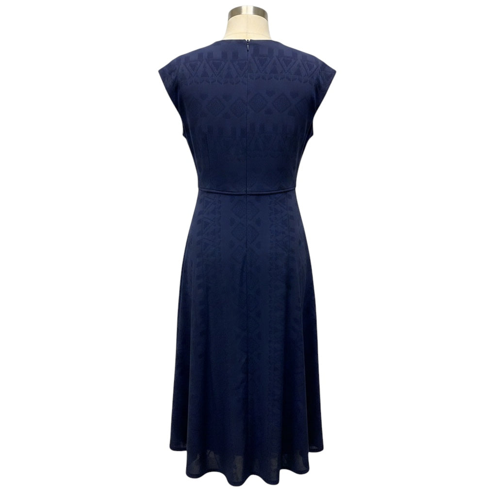 Ba&sh Blue Inaia Asymmetric Jacquard Midi Dress with Keyhole Detail