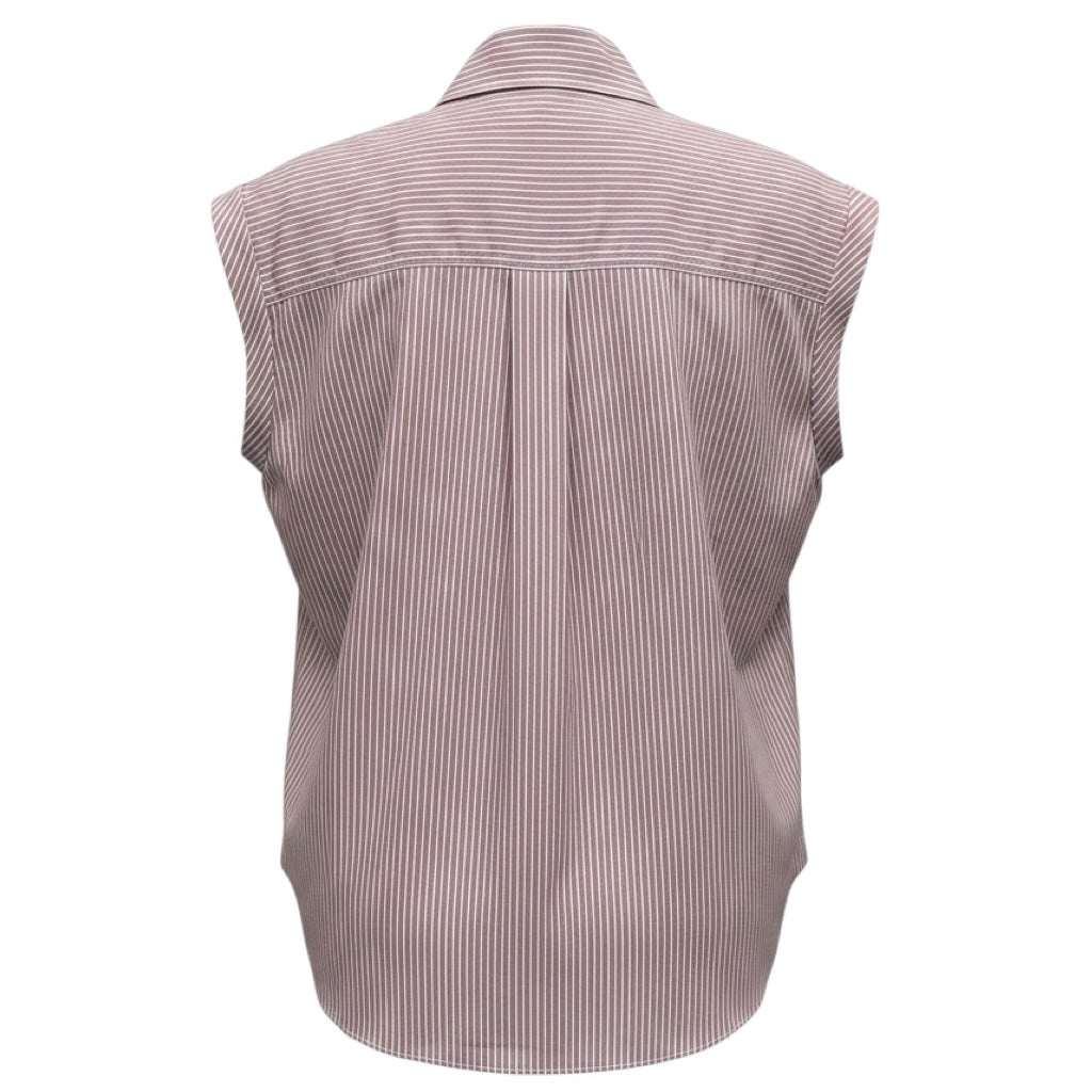 Brunello Cucinelli Lavender / White Striped Cotton and Silk Top with Monili