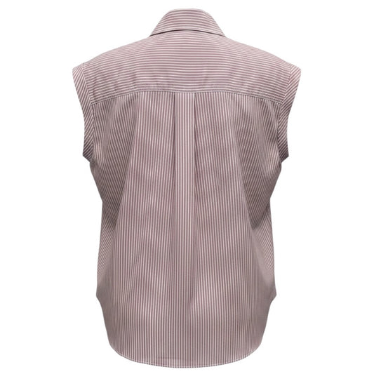 Brunello Cucinelli Lavender / White Striped Cotton and Silk Top with Monili