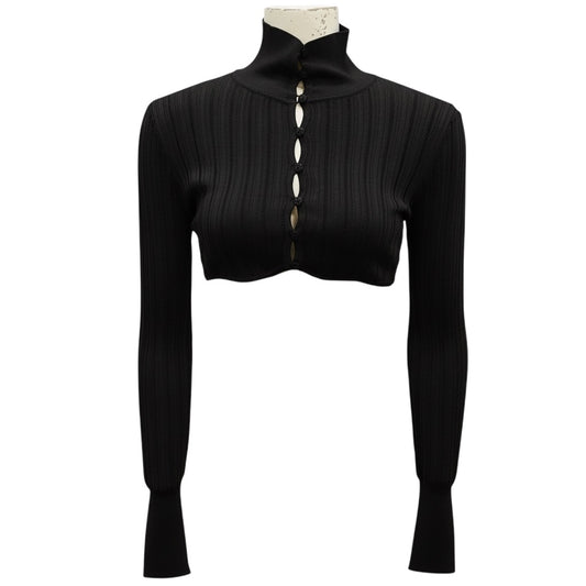 Alaia Black Cropped Shiny Crinoline Cardigan Sweater