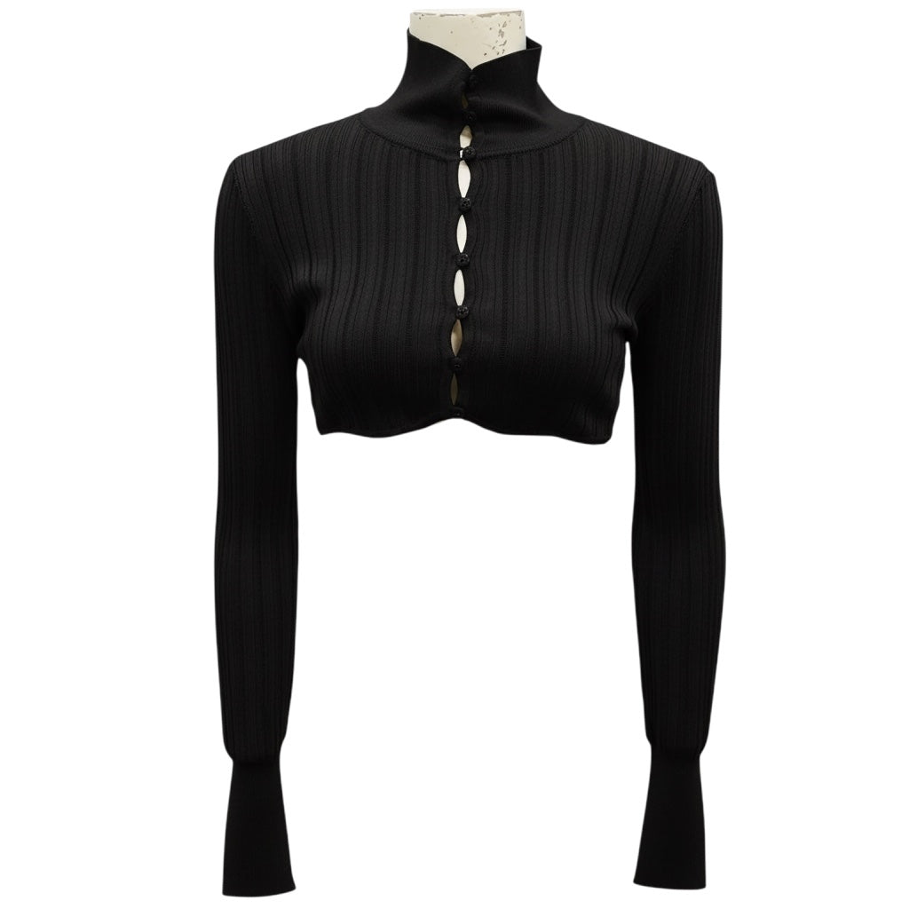 Alaia Black Cropped Shiny Crinoline Cardigan Jumper / Sweater