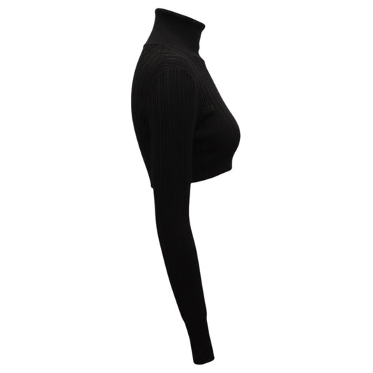 Alaia Black Cropped Shiny Crinoline Cardigan Sweater