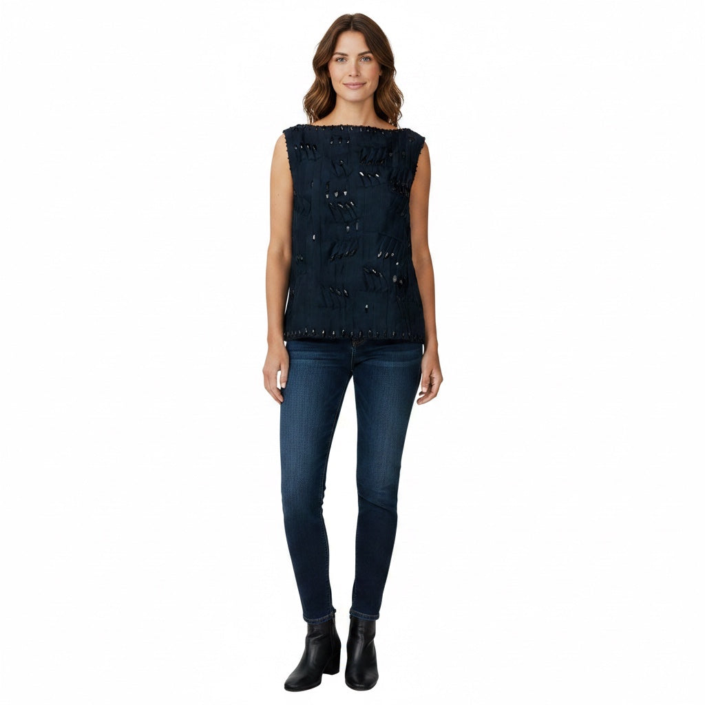 Carolina Herrera Dark Navy Embroidered Top