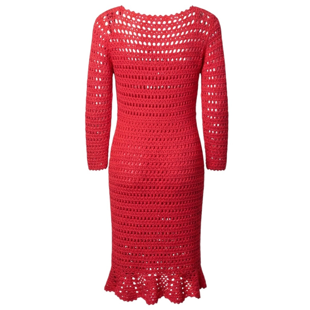 Blumarine Bright Fuchsia Crochet Knit Long Sleeved Dress