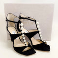 Load image into Gallery viewer, Jimmy Choo Black Suede Aura 95 Sandals With Pearls
