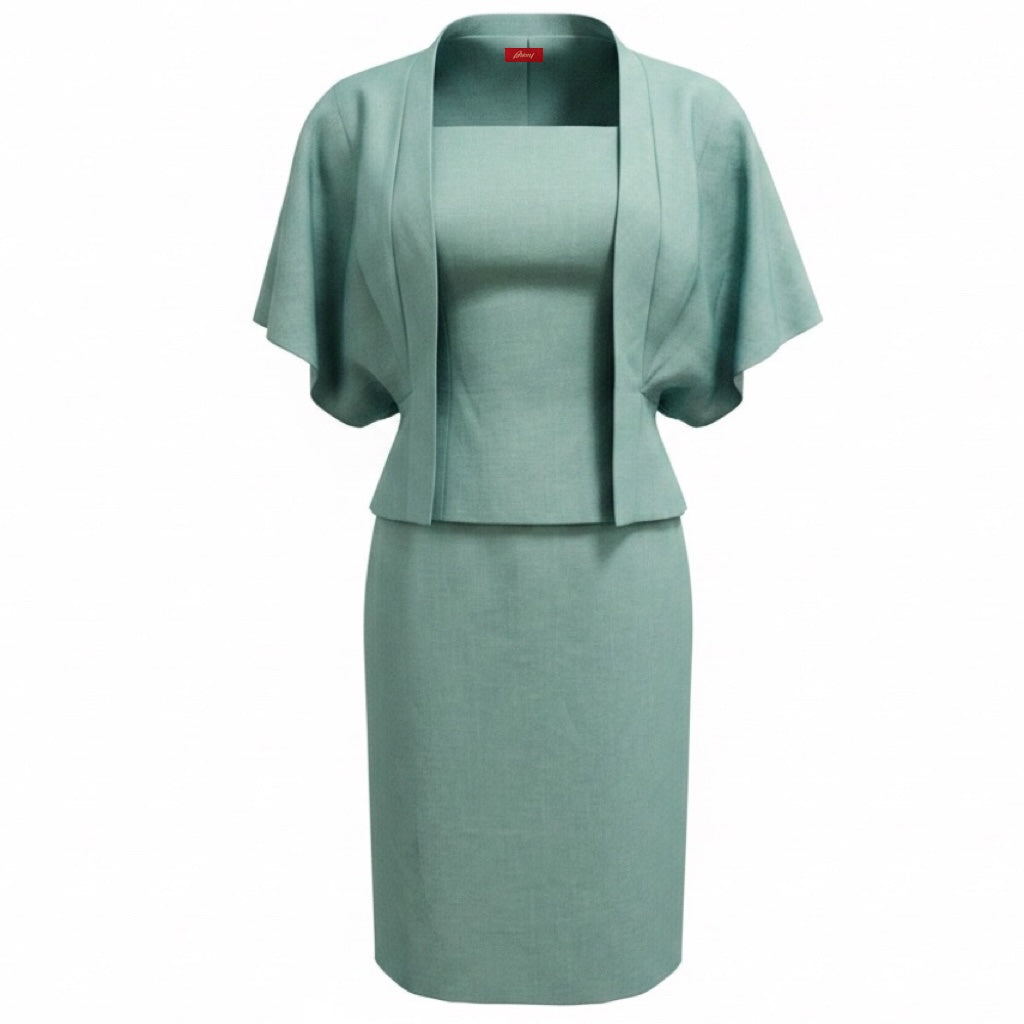 Brioni Mint Green Wool and Linen Top and Skirt Suit Set