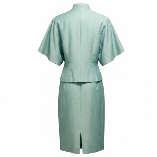 Brioni Mint Green Wool and Linen Top and Skirt Suit Set