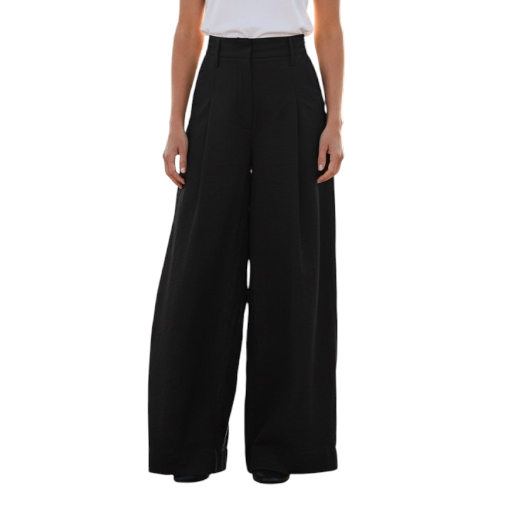 Brunello Cucinelli Black Wide Leg Cotton and Nylon Pants / Trousers