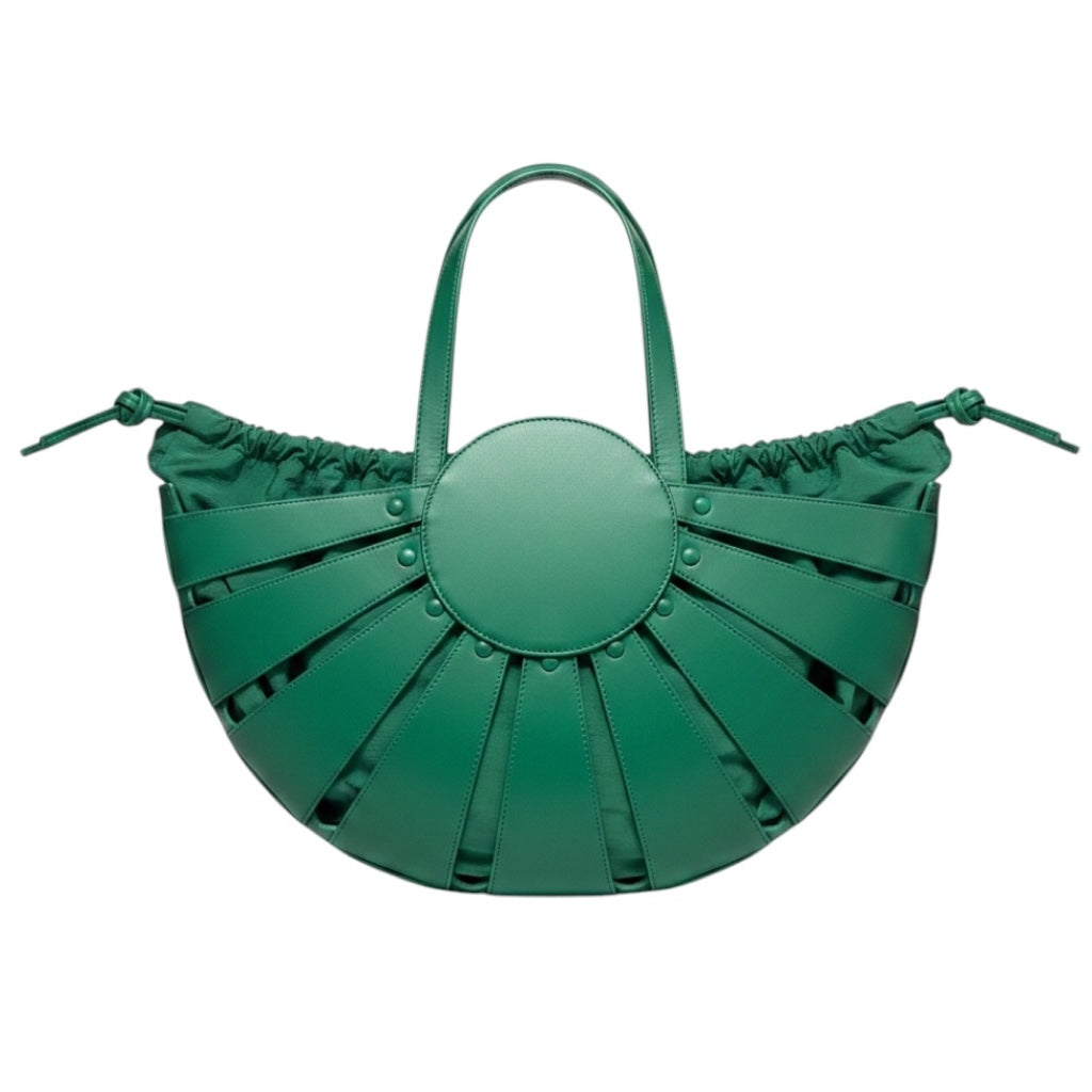 Bottega Veneta Racing Green French Calfskin and Light Paper Nylon The Shell Medium Bag