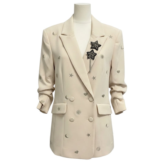 Cinq a Sept Cream Star Embellished Crepe Blazer