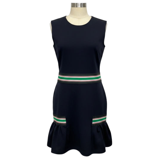 Christopher Kane Navy Blue Stretch Knit Peplum Hem Dress with Green Stripe Elastic
