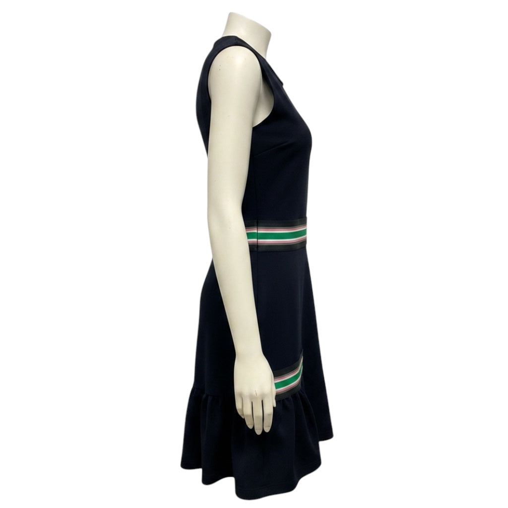 Christopher Kane Navy Blue Stretch Knit Peplum Hem Dress with Green Stripe Elastic